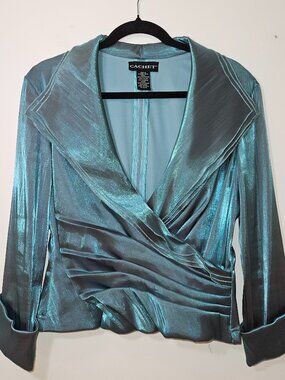 Iridescent Turquoise Wrap Blouse Size 14 Formal Evening